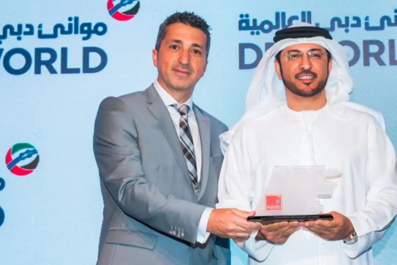Bespoke Logistics Project of the Year trophy won by ALS, held up at the Logistics Middle East Awards 2018