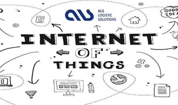 Hand-drawn Internet of Things sketch of connected device icons with the ALS Logistic Solutions logo