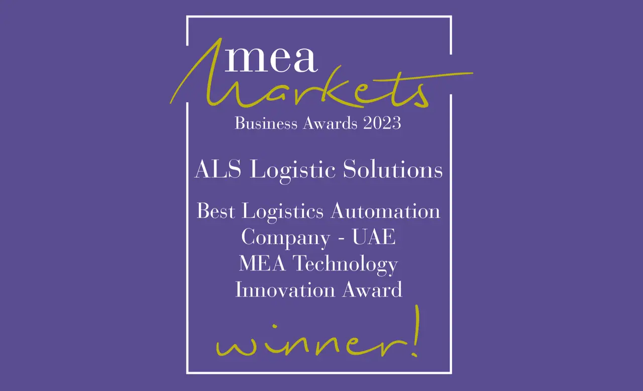 MEA Markets Business Awards 2023 winner graphic for ALS: Best Logistics Automation Company – UAE, MEA Technology Innovation