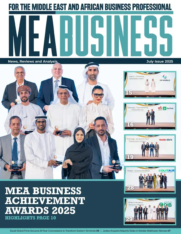 July 2025 MEA Business Magazine cover featuring winners of the MEA Business Achievement Awards 2025