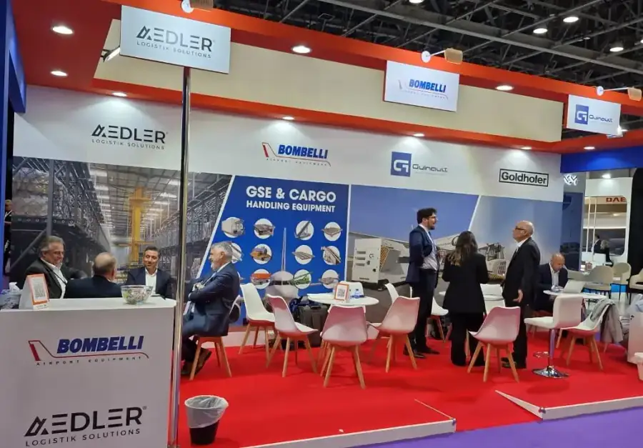 AEDLER stand with partners Bombelli, Guinault and Goldhofer and GSE & cargo handling displays at Airport Show 2025, Dubai